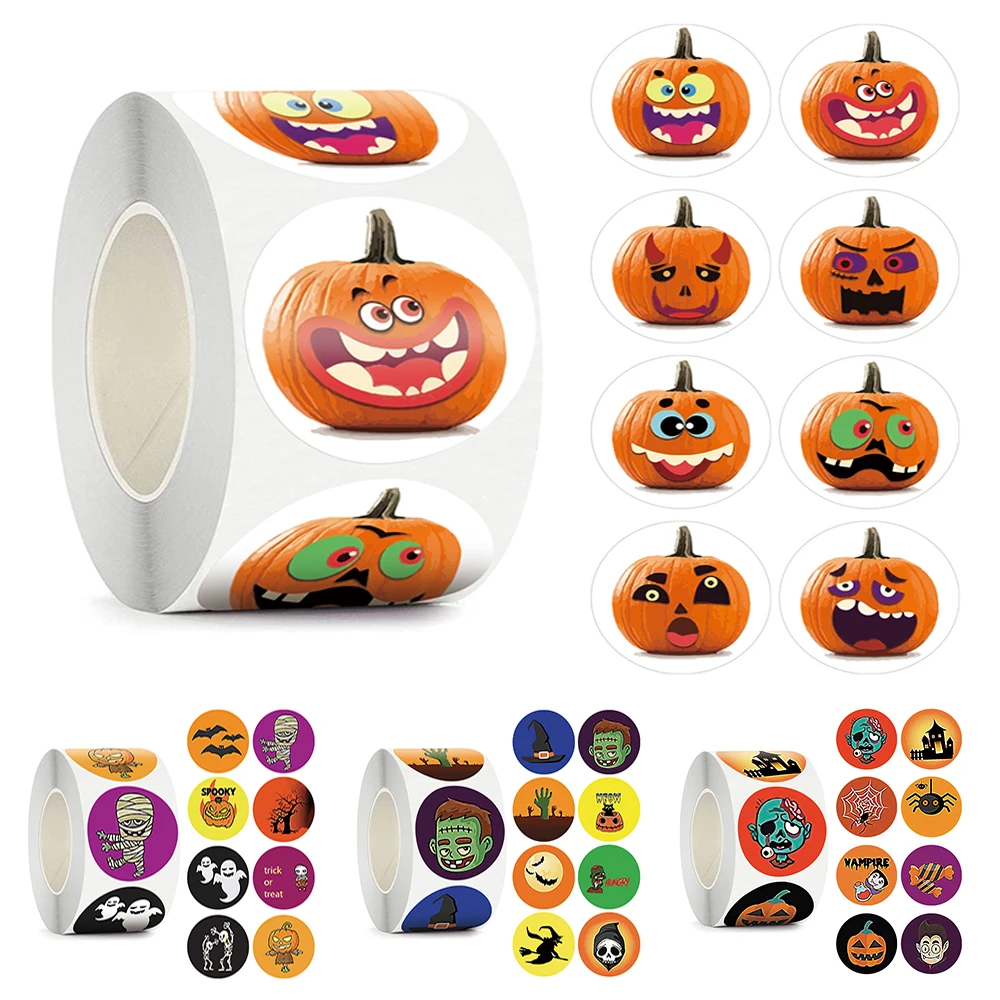 500 قطعة ملصقات هالوين مستديرة أكياس الحلوى الديكور اليقطين ملصقات هدية التعبئة والتغليف ختم بطاقات ذاتية اللصق ملصقات