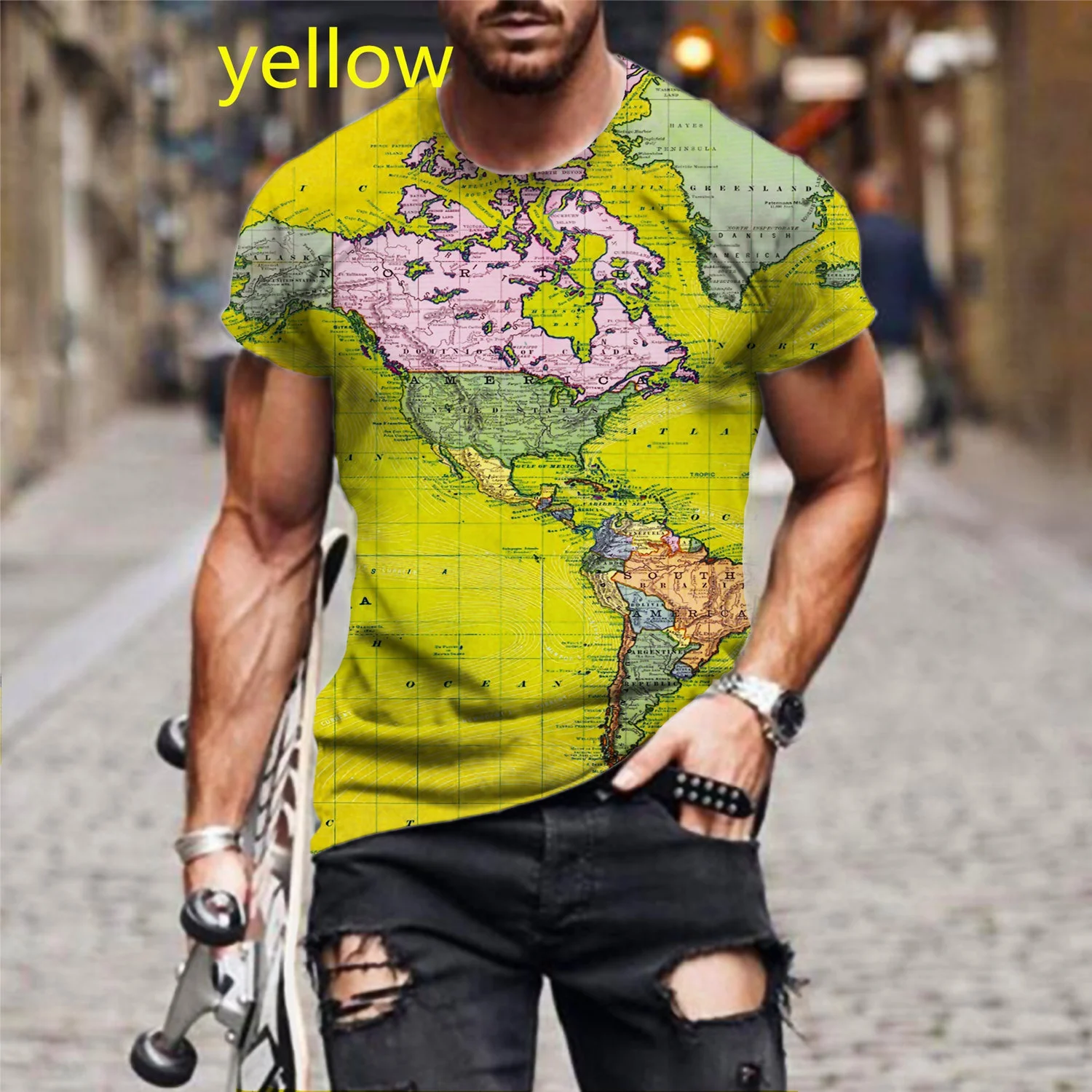 2021 Retro World Map 3d Printed T Shirt Creative Short Sleeve Cool T-Shirt