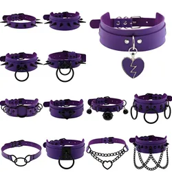 Emo Purple Goth Punk Leather Choker Necklaces Women Men Harajuku Black Rivet Metal Chian Necklace Halloween Cosplay Y2K Jewelry