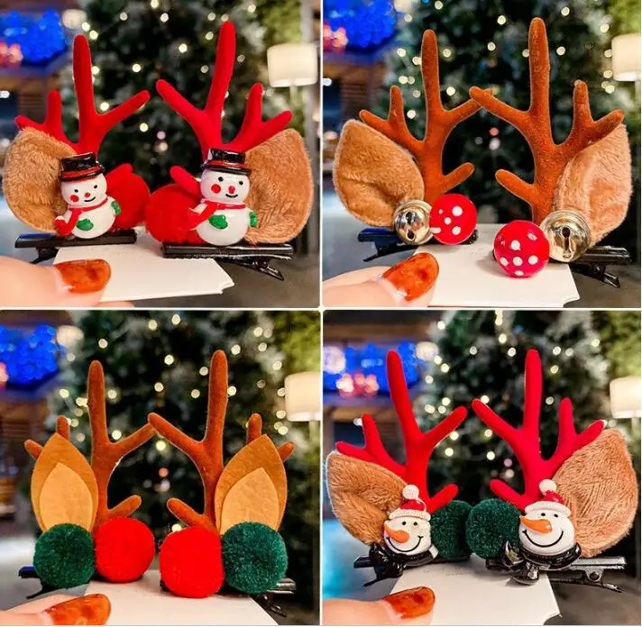 

60Pairs/Lot DIY Simple Multi Plush Balls Christmas Hair Duck Clips Antlers Baby Hairpins Hair Styling Tools Accessories HA1705
