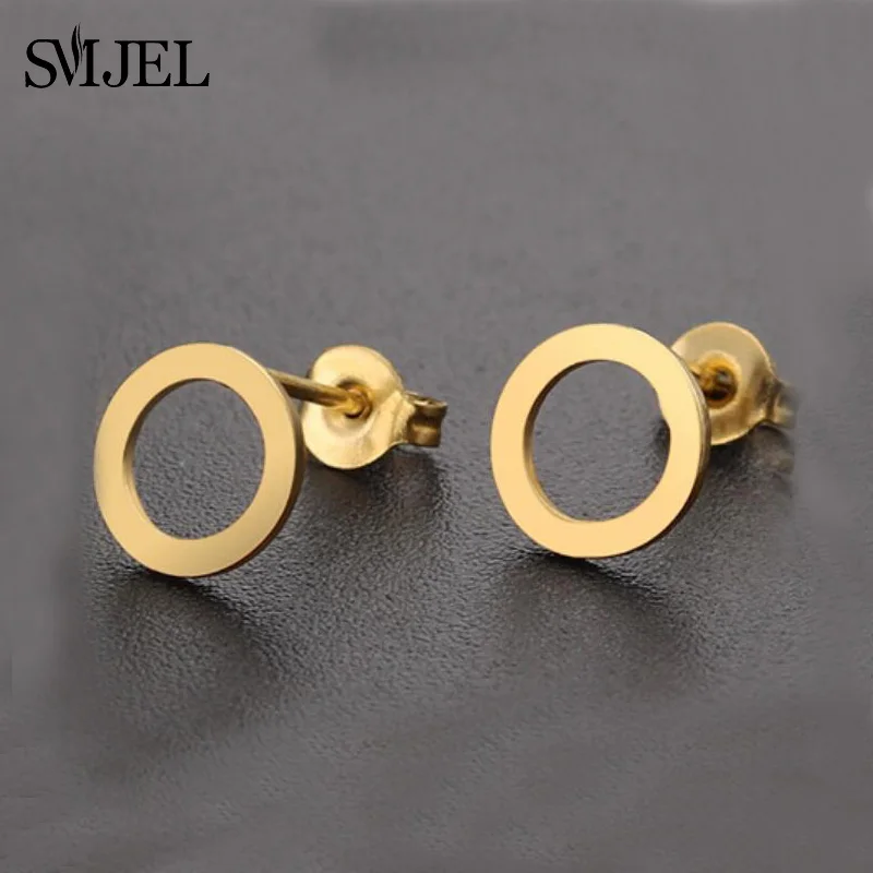 Minimalist Hollow Small Round Earrings for Women Hiphop Stainless Steel Black Circle Earings Ear Studs For Friend Boyfriend Gift