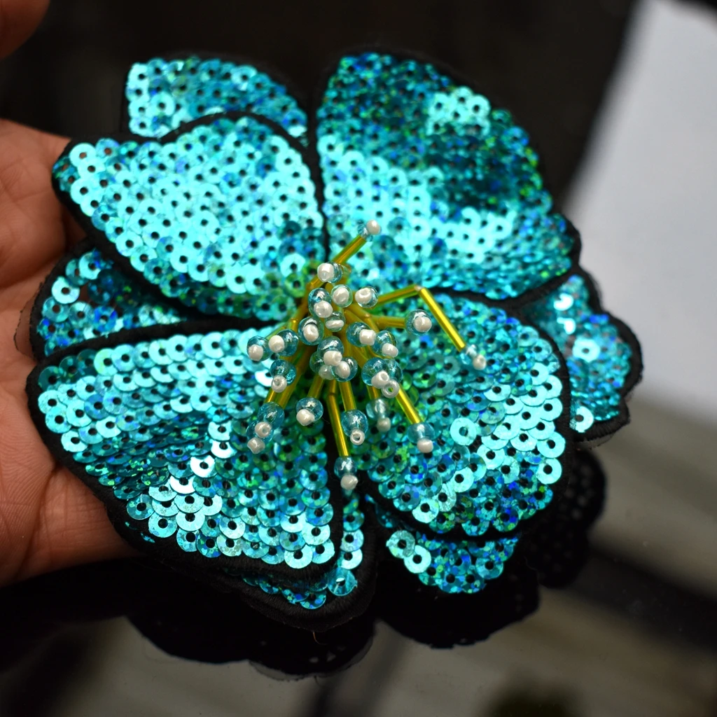 Handmade Beads Embroidery Flower Colorful Sequins Patch Cloth Decorated With DIY Auxiliary Material Large Repair Hole Applique