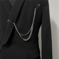Punk Pendant Double Pin Clip Chain Brooch Japan Korea For Men Women Street Ins Long Metal Chest Chain Brooch Trendy Accessories