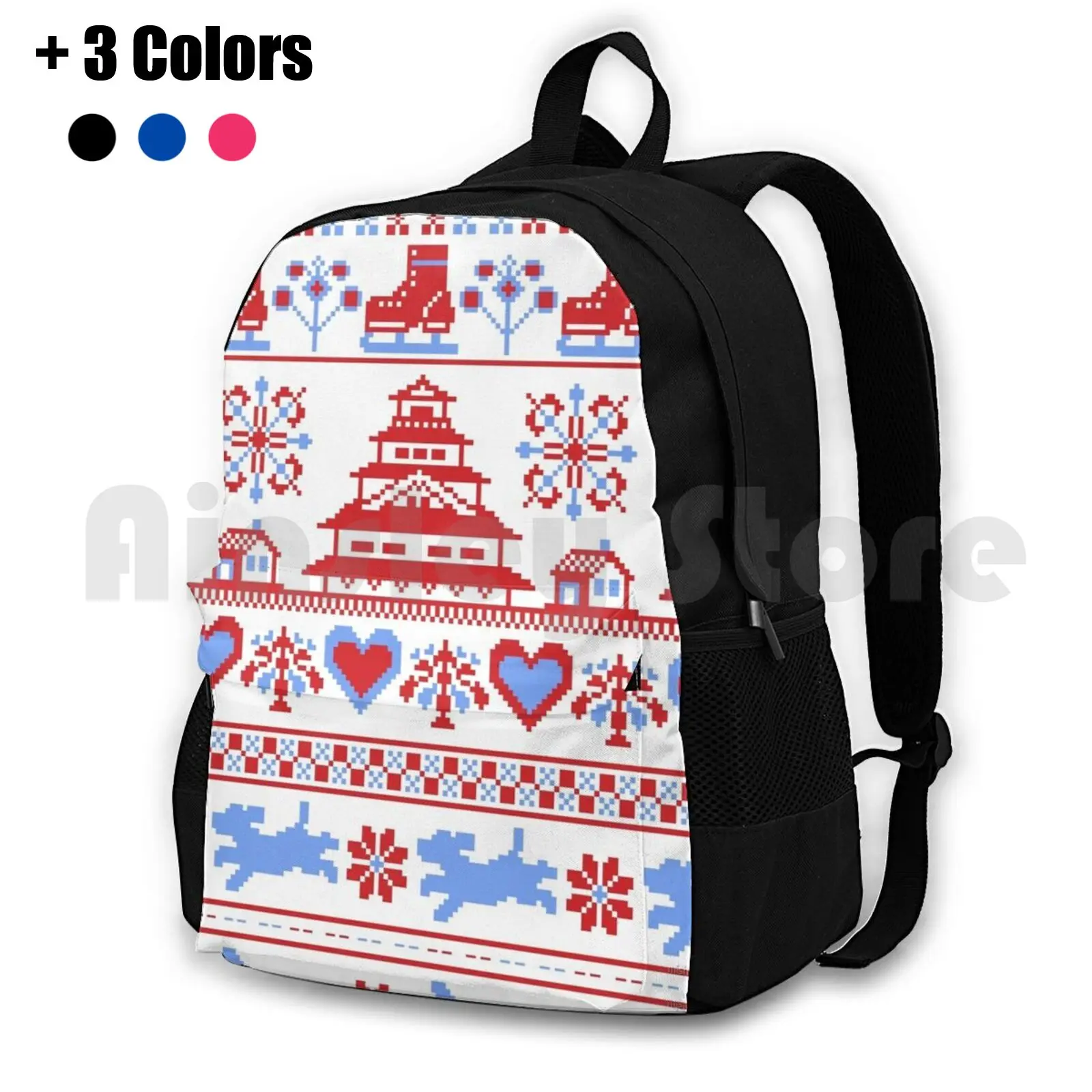 Winter Ice Skating Aesthetic Outdoor Hiking Backpack Waterproof Camping Travel On Ice Yoi Ice Skating Figure Skating Pixel Art image 2