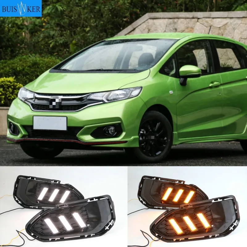 

2pcs LED DRL Daytime Running Lights Daylight Fog Lamp Cover With Turn signal lamp For Honda jazz fit 2018 2019