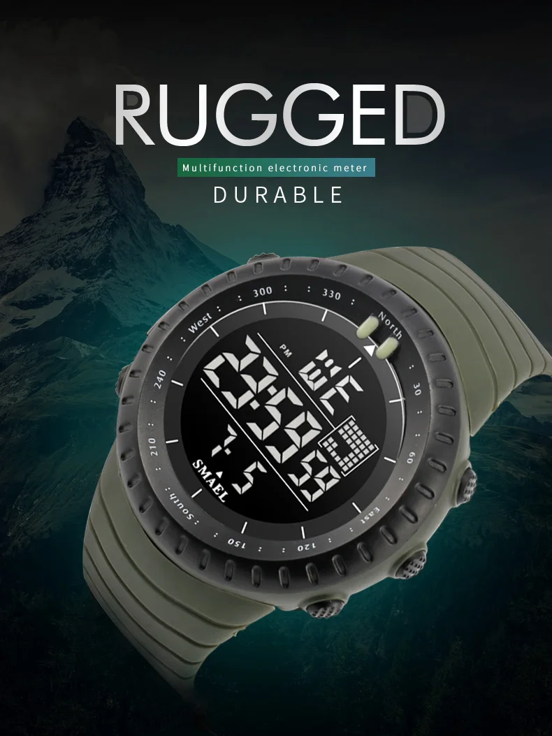 SMAEL 1237 Herren Sportuhr Digital Chronograph LED-Hintergrundbeleuchtung Wasserdicht 50M Outdoor Großes Zifferblatt Wecker Reloj Hombre