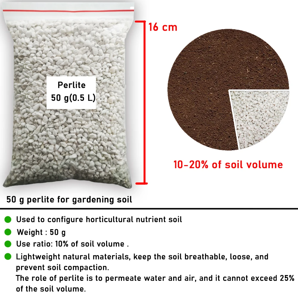 Pellet Perlite Configurar o Solo Nutriente, 50g, 0.5l, Respirável, Berçário, Substrato Solto do Solo, Jardim, Bonsai