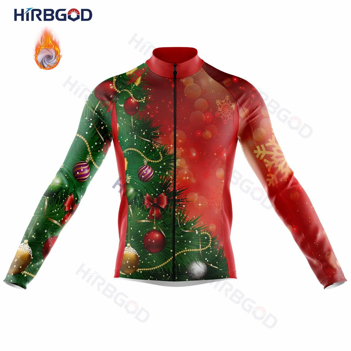 HIRBGOD 2022 Christmas Starry Nnow Flakes Cycling Jersey Thermal Winter Long Sleeve Jersey Fleece Men's Bike Clothing Wear