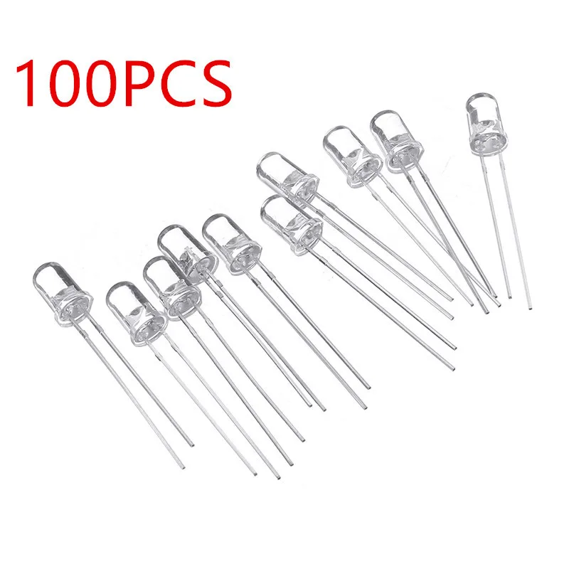 100pcs/lot 5mm LED Diode Assorted Kit Clear F5 DIP DIY Light Emitting Diode Set Warm White Green Red Blue UV Yellow Orange Pink