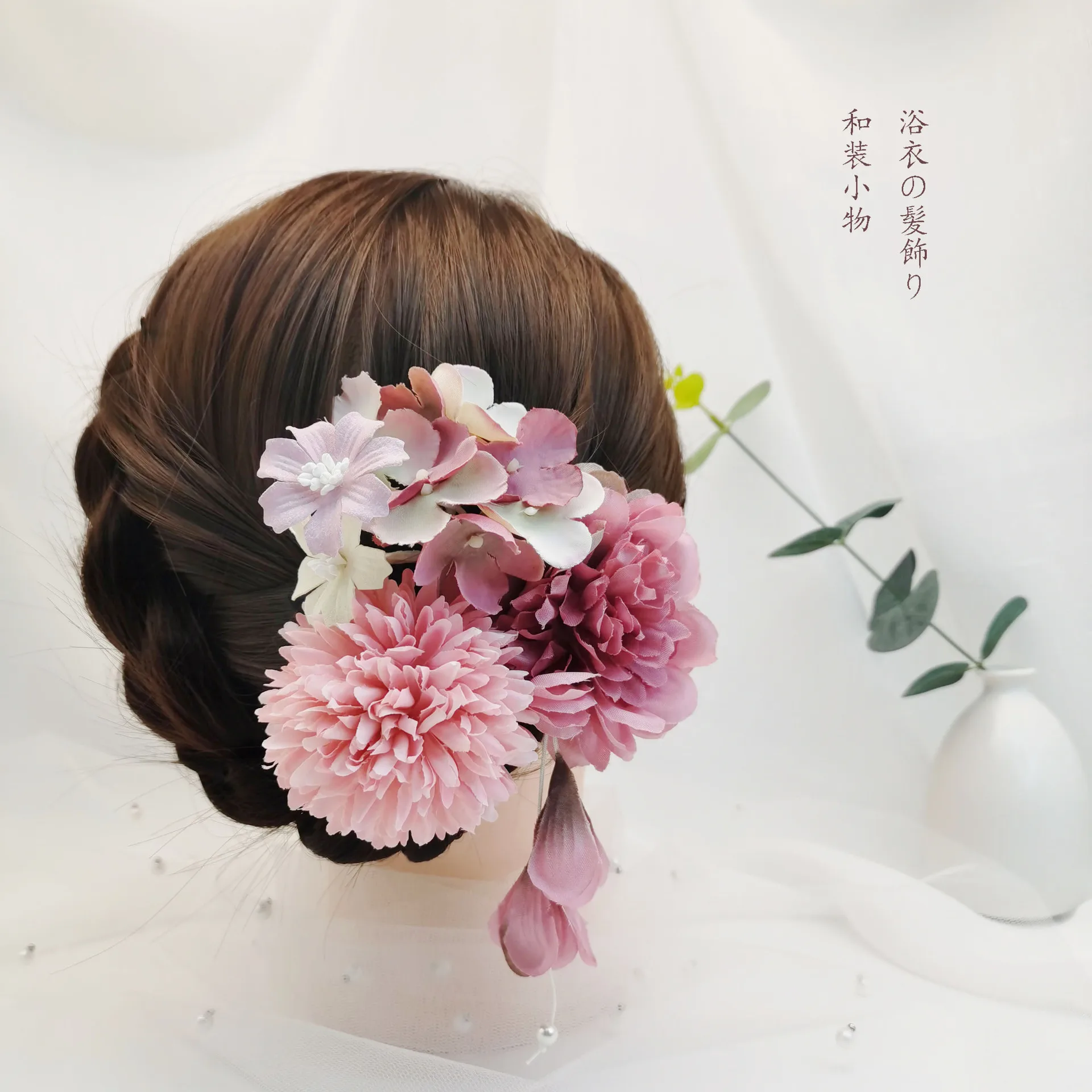 japan style kimono hair flower Elegant women headpiece Barrettes Pearl Droop Antique Hair Clasp  hair wedding accessories