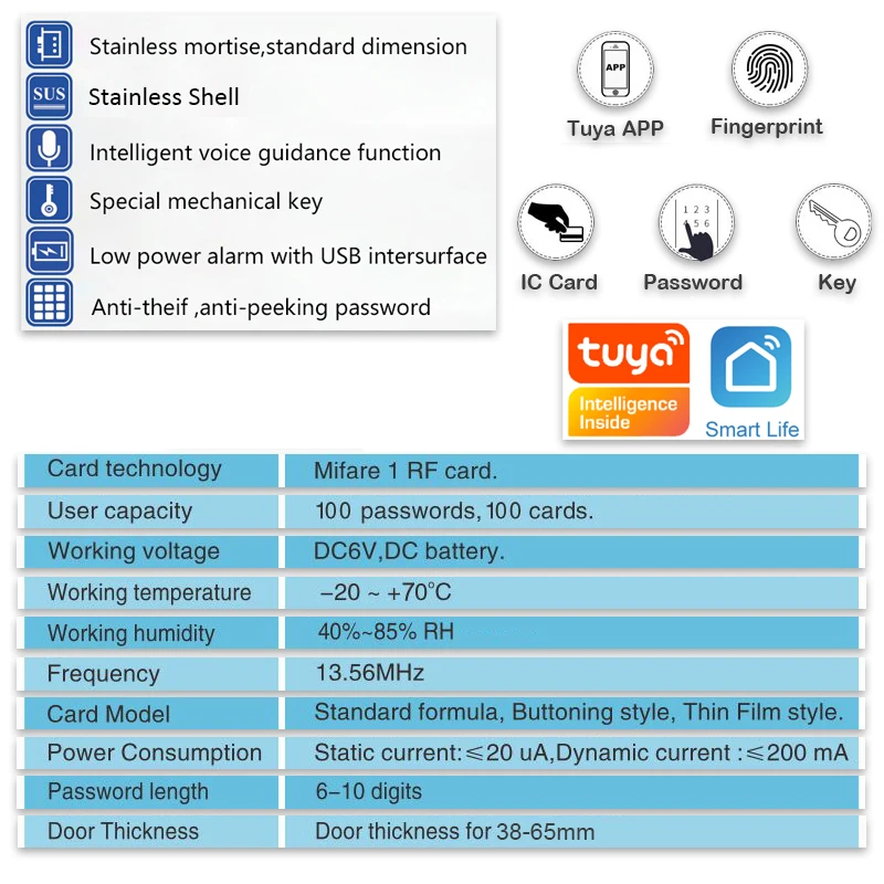 RAYKUBE Wifi Fingerprint Door Lock Stainless Steel Support Tuya/Smartlife APP Code / Smart Card High-Quality Black X6