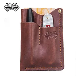 Funda de cuero de cera de aceite hecha a mano EDC, Organizador de bolsillo para exteriores, multiherramientas, marrón