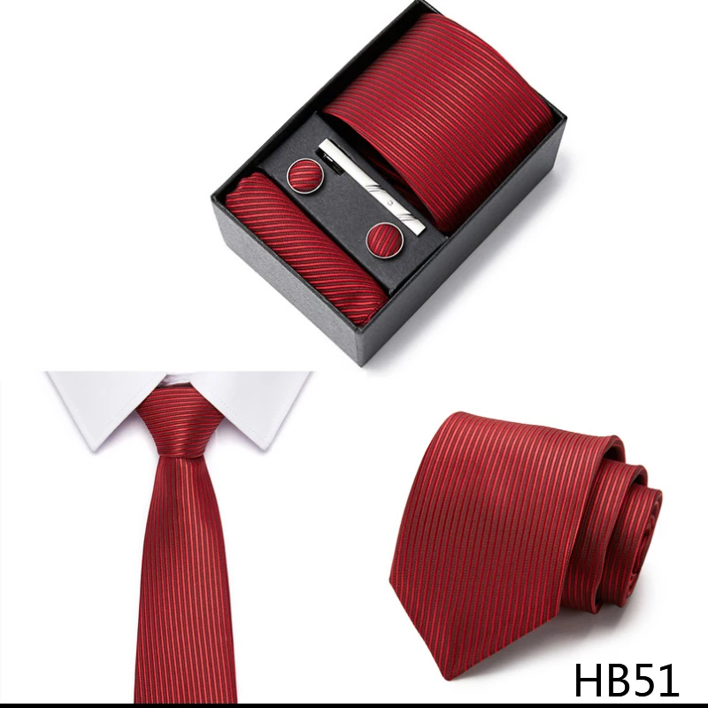 2023 neue Stil Hochzeit Geschenk Krawatte Für Männer Krawatte Box Anzug Zubehör Solide Blaue Krawatte Einstecktücher Manschettenknopf Set – Detail 17