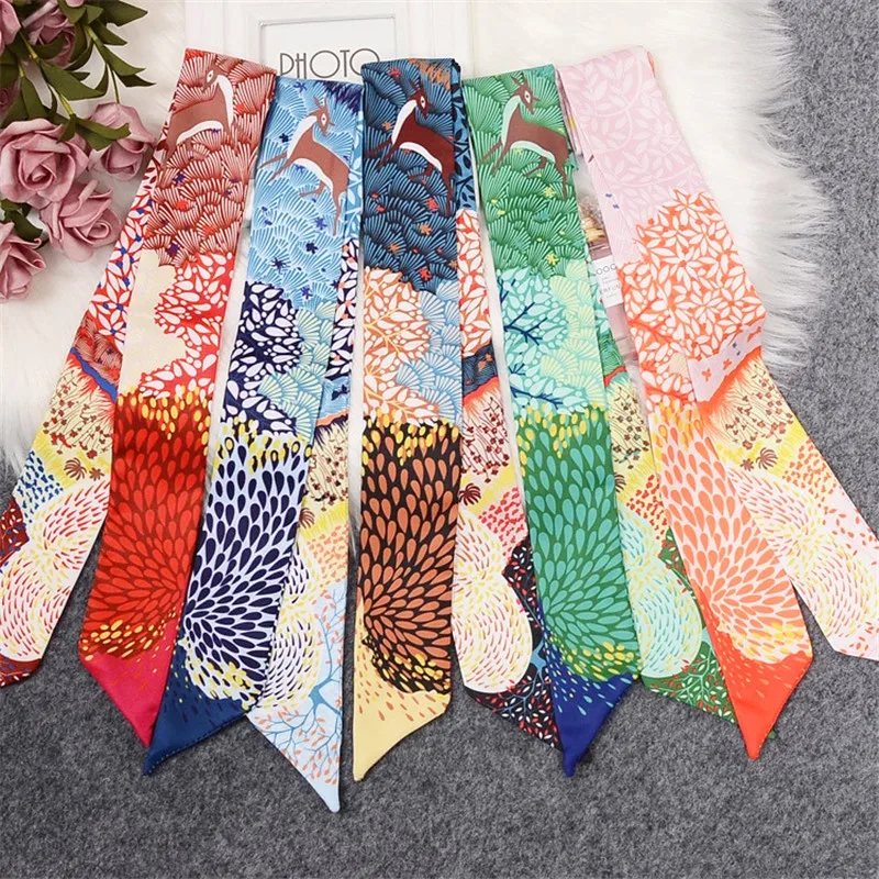 

Deer In The Jungle Bag Scarf 2023 Design Silk Scarf Women Headband Fashion Scarves For Ladies Skinny Neckerchief Head Scarf