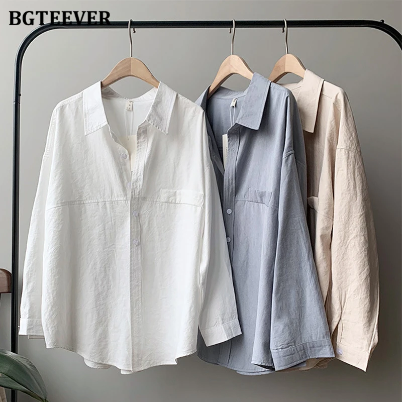 BGTEEVER Casual Single-breasted White Shirts for Women 2021 Spring Long Sleeve Female Blouses Office Ladies Solid Blusas Mujer