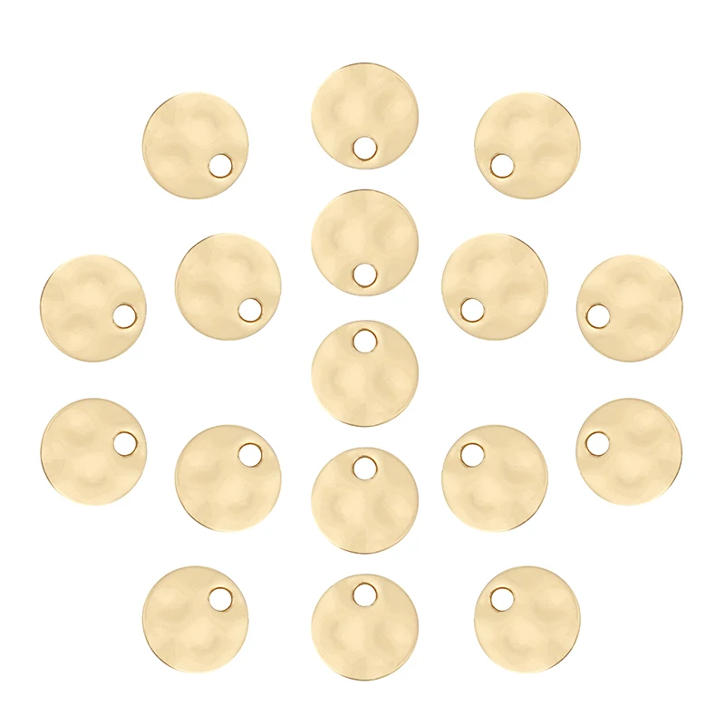 20 x Gold Color Hammered Round Disc Charms Pendants Beads for DIY Earring Neckalce Jewelry Making Accessories 8mm