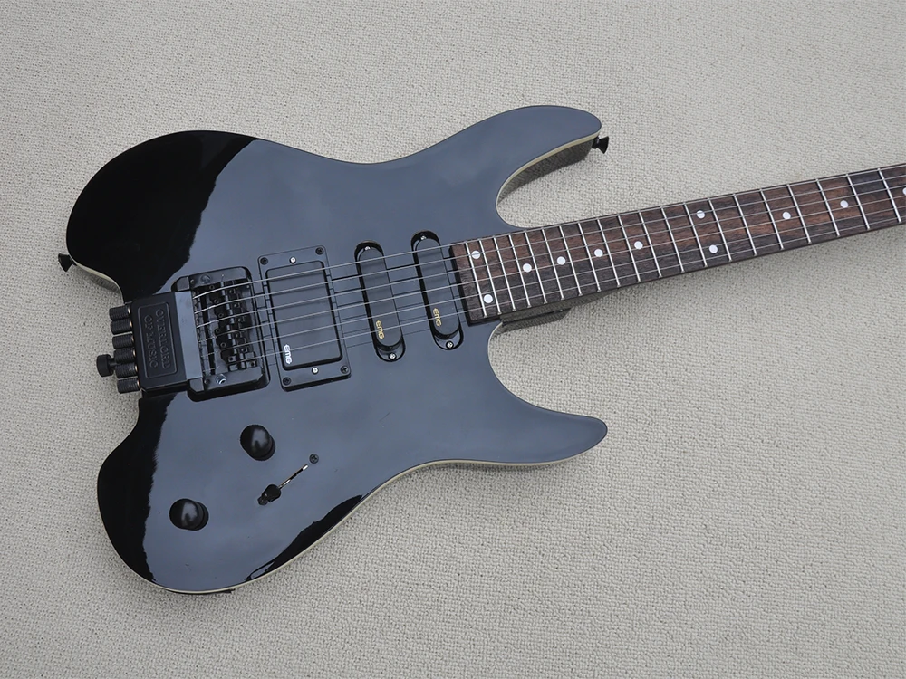 6 Strings Black Headless Electric Guitar with 24 Frets,Rosewood Fretboard