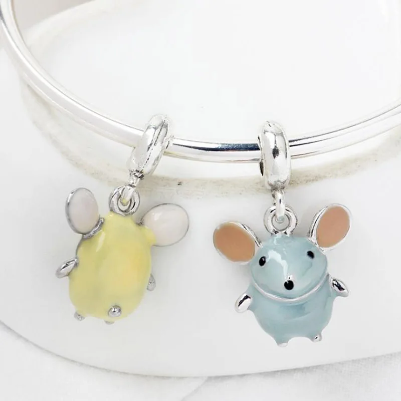 Boosbiy 2pc New Arrival Cute Enamel Mouse Pendant Charms Fit Brand Bracelets & Necklaces For Women DIY Cartoon Jewelry Making