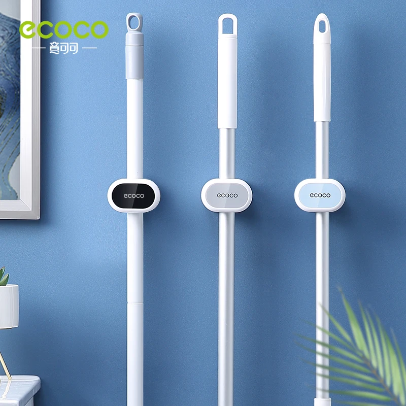 ECOCO Mop Broom Holder Wall Mounted Mop Holder Household Adhesive Storage Broom Hanger Mop Hook Racks Kitchen Bathroom Organizer