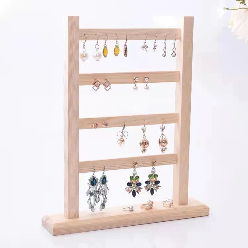 Wood 40 Holes Earring Jewelry Hanger Stand Organizer Holder Nature Wooden Jewelry Rack Storage Display Stand Store Home Decor