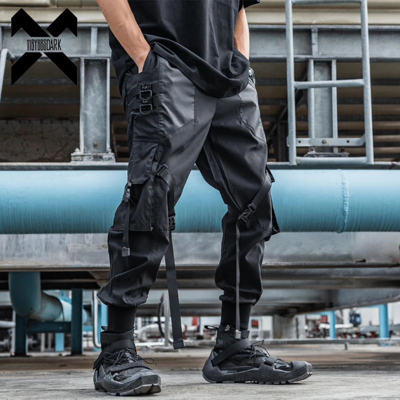 

11 BYBB'S DARK Tactical Functional Cargo Pants Joggers Men Trousers Hip Hop Streetwear Ribbons Multi-pocket Pants Black WB189