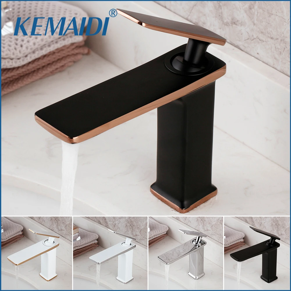 

KEMAIDI New Bath Basin Faucet Brass Chrome Black Faucet Brush Nickel Sink Mixer Tap Vanity Hot Cold Water Bathroom Faucets