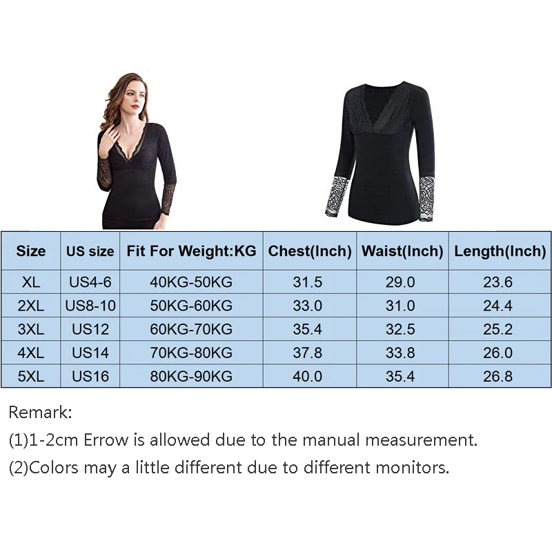 Soft  Women Winter Thermal Underwear Long Sleeve Basic Layer Pullovers Velvet Lined Tops Lace V-Neck Plus Size Blouse Warm Shirt