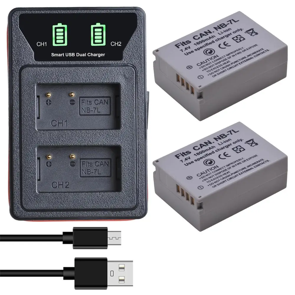 1800mAh NB-7L NB 7L NB7L Batterie + LED touristes USB Chargeur avec port type-c pour IL PowerShot G10 G11 G12 SX30 SX30IS
