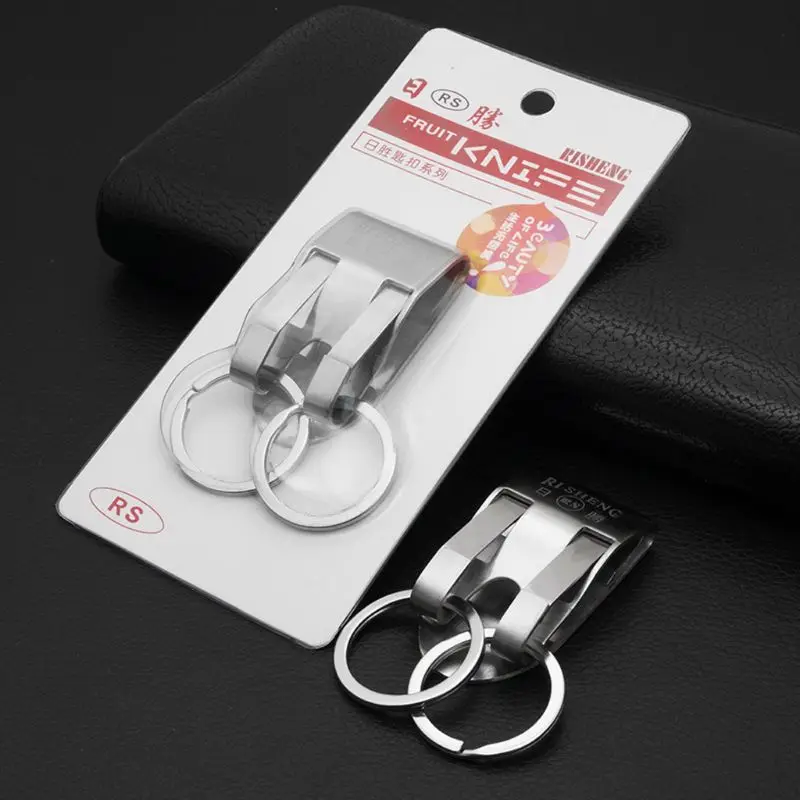 Stainless Steel Keyring Security Clip On Heavy Duty Belt Key Clip Belt Keychain 2 Detachable Keyrings Belt Key Holder