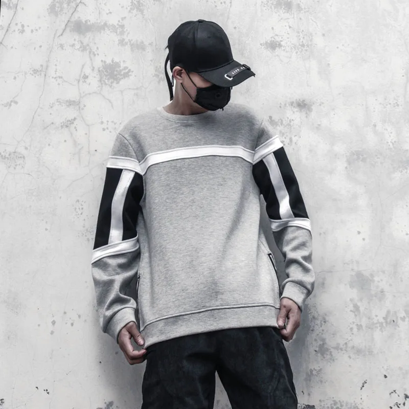 Men's Contrast Color Stitching Sweater Autumn And Winter Youth Trend Side Zipper Round Neck Slim Fitting Long Sleeve Pullover