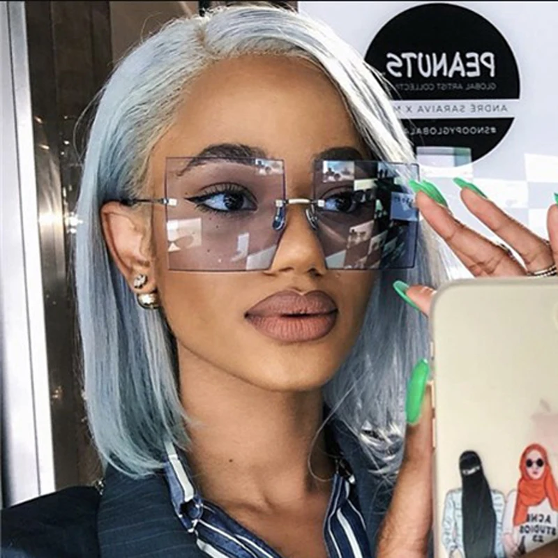 

MIZHO Fashion Big Rimless Sunglasses Women Vintage Trendy Luxury Brand Designer Ladies Sunglass Oversized Tinted Eyewear