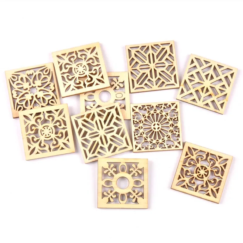 10PCS Mix flower Pattern Wooden Square Arts Crafts DIY Decoration Birthday Wedding Display Decor mt2523