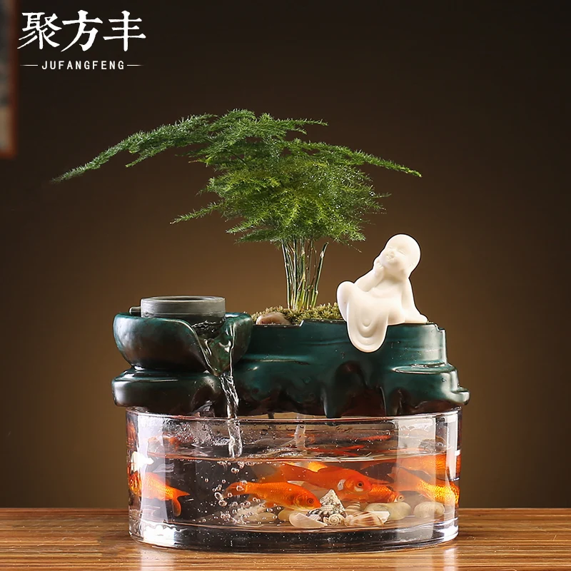 Flowing water makes money landscape circulating water makes money small fish tank fountain tabletop decoration