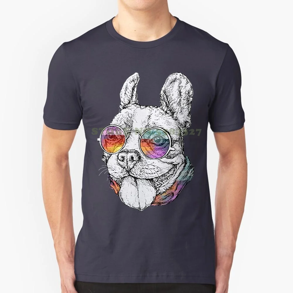 New 100% Cotton Top Quality Funny French Bulldog In Glasses Pet Lover T Shirt For Men