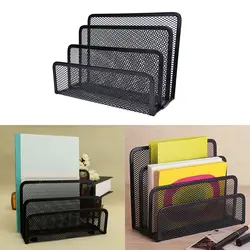 Black Metal Mesh Desk Organizer Desktop Letter Sorter Mail Tray File Organiser Office Home Bookends Book Holder Business