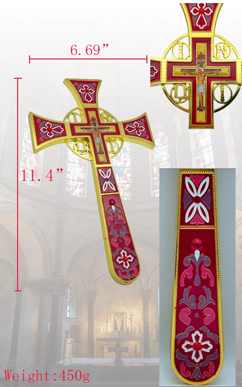 Neues Orthodoxes Emaille-Segenskreuz aus Goldmetall, Handkreuz für Kirchenrituale, religiöse Altar-Gebetsdekoration, Geschenk – Detail 2