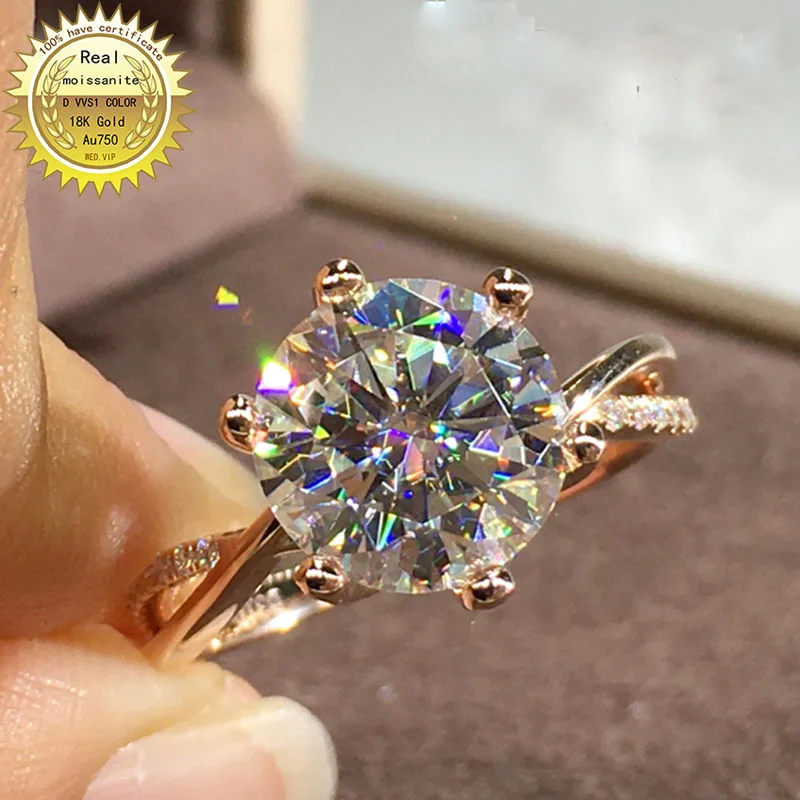 

Solid 18K Gold 2ct Moissanite Diamond Ring D color VVS With national certificate 042