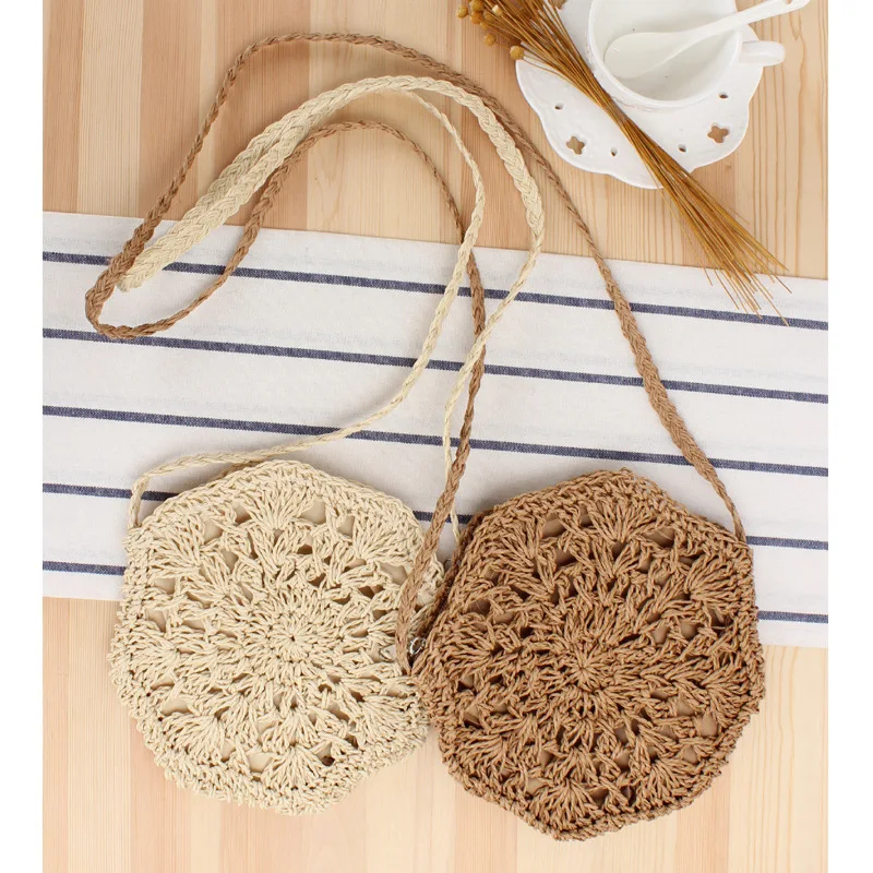 One Piece Dropshipping New Simple Octagonal Hollow Crossbody Straw Hand-Woven Summer Vacation Beach Women's Bag