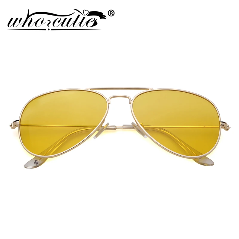 WHO CUTIE 2025 Night Vision Goggles Aviation Sunglasses Women Brand Design Gold Metal Frame Female Sun Glasses Yellow Lens OM874