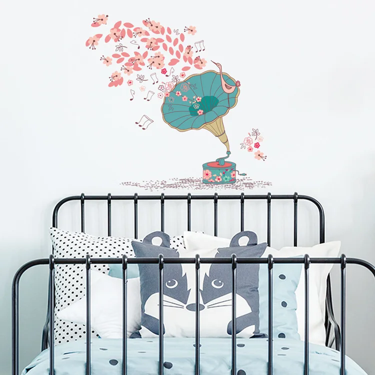 Blumen-Spieluhr-Wandaufkleber, Schlafzimmer, Wohnzimmer, Heimdekoration, Aufkleber, Schrank-Wandbild, kreatives Muster, abnehmbare Tapete – Detail 2
