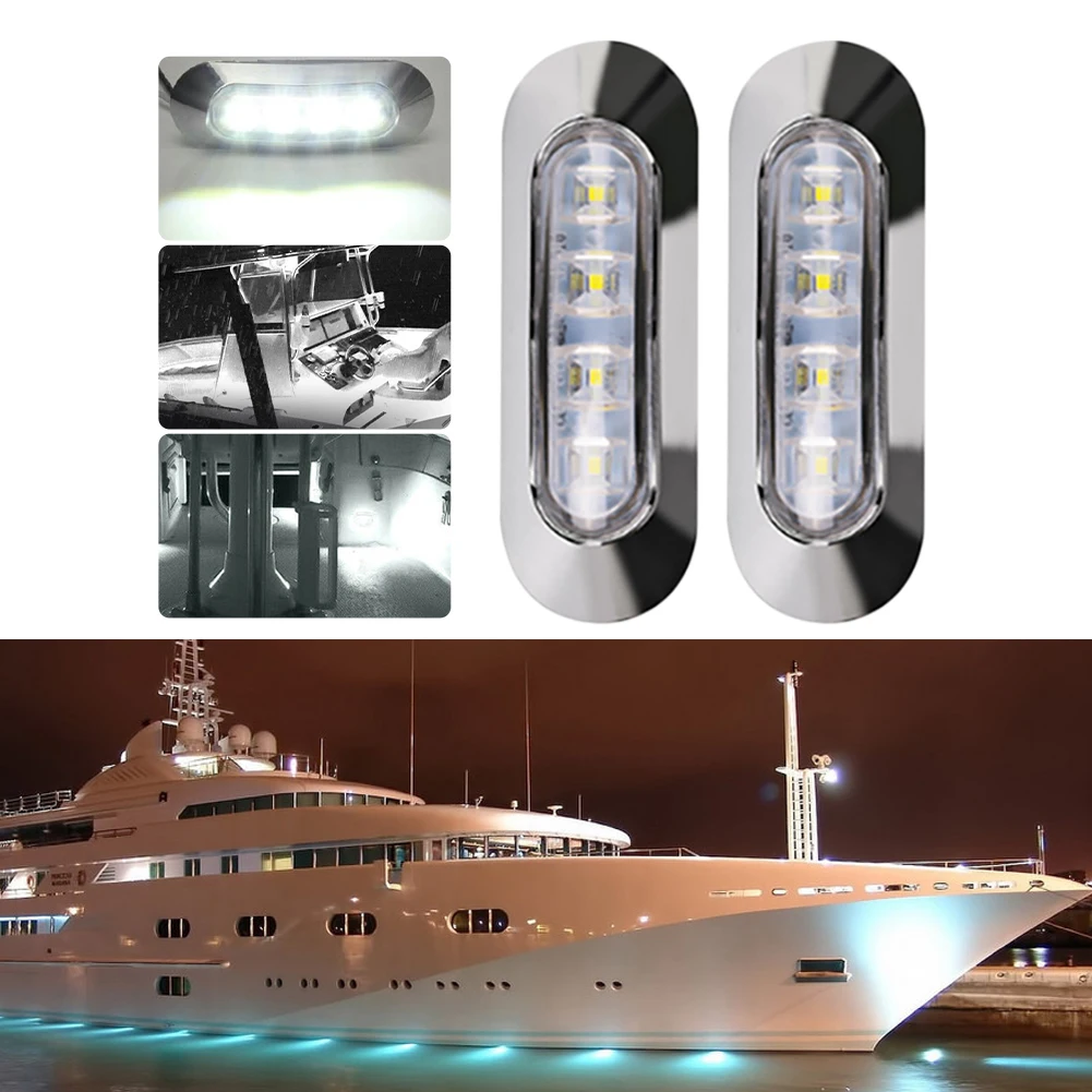 2PCS LED Marine Boat Courtesy Light 12-30V 6LED Waterproof Boat Interior Stern Transom Light Side Marker White Light