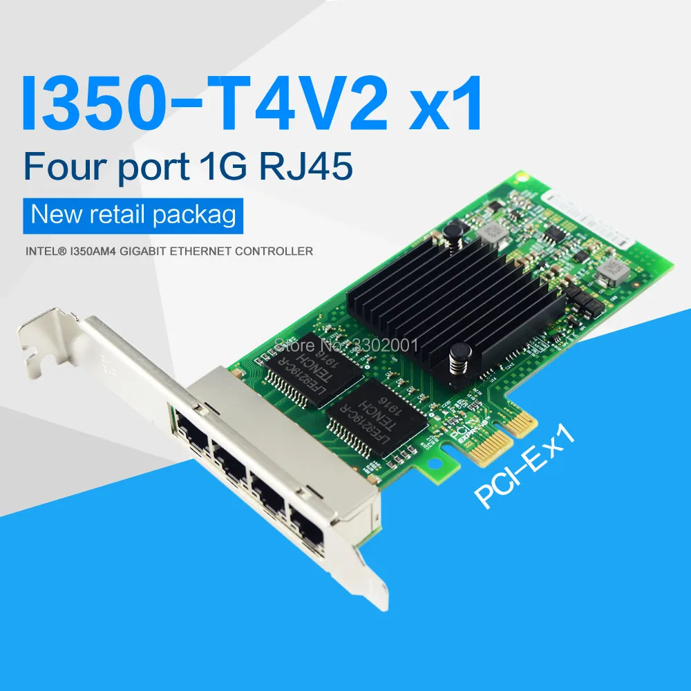 FANMI I350-T4V2x1 Network Intel I350AM4 chip 10M/100M/1000M NIC PCIe 2.0 RJ45*4 Quad port Lan card