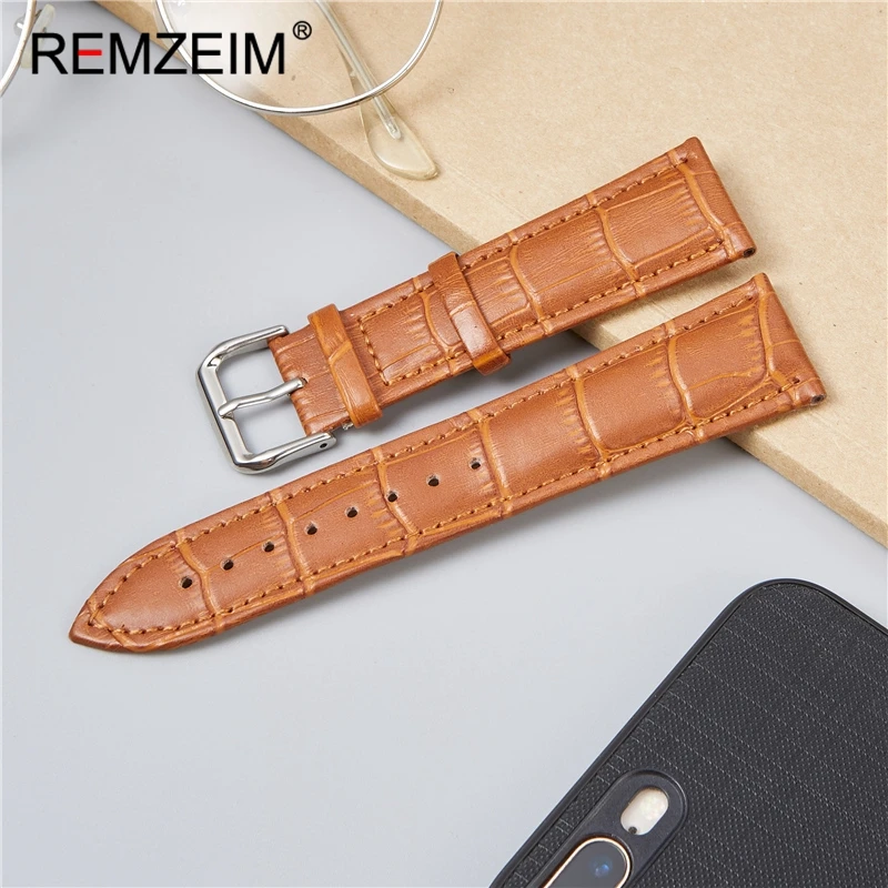 REMZEIM Calfskin Watchband Collection Watch Strap Belts Bracelets Cowhide Leather 16mm 18mm 20mm 22mm 24mm Strap Men Women