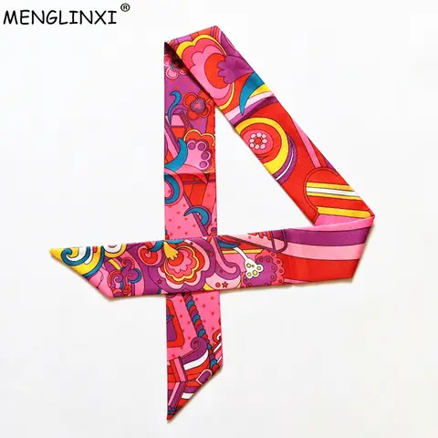 New Design Rainbow Drive Silk Scarf 2023 Luxury Brand Scarf Women Skinny Bag Hair Neck Scarf Foulard Femme Headband