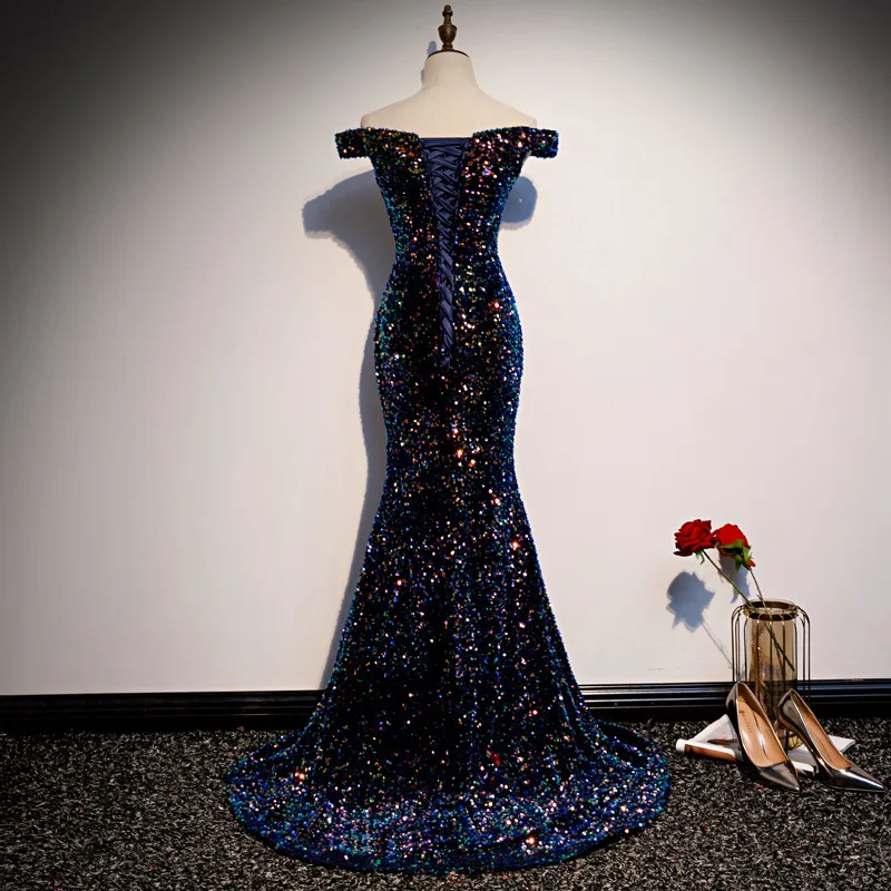 Robe De soirée De forme sirène, luxueuse tenue De bal De fin d'année, col bateau, paillettes, traîne, 2022