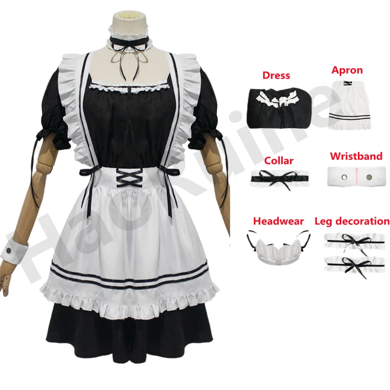 Cosplay Kostuum Vrouwen Maid Outfit Anime Lange Jurk Zwart En Witte Jurken Pluche Oren Lolita Jurk Kostuum Cosplay Cafe Schort