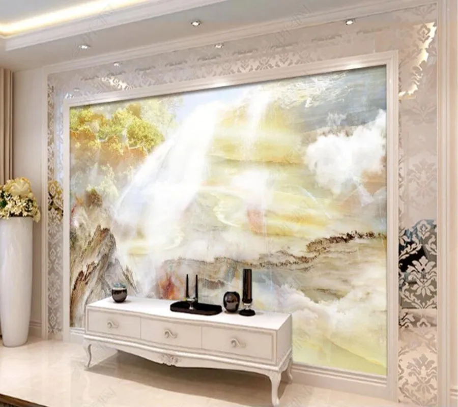 

Papel de parede waterfall landscape natural marble 3d wallpaper mural,iving room tv wall bedroom wall papers home decor