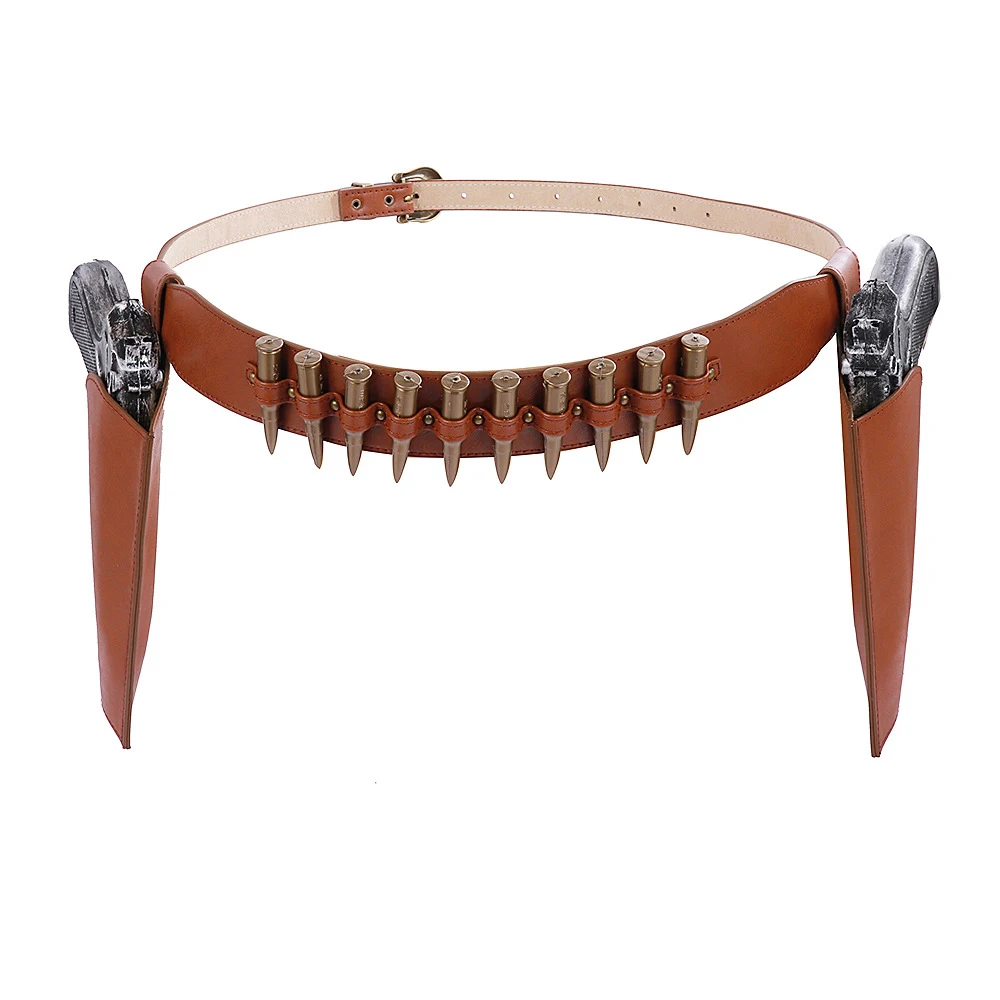 

Halloween Burning Man Party Vintage PU Leather Cosplay Steampunk Cowboy Costume Bullet Belt With Toy Gun Holster Props