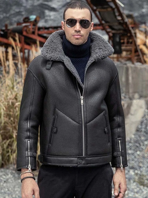 2020 Winter New Mens Shearling Jacket Black Leather Coat Short Fur Parkas Thicken Sheepskin Overcoat AliExpress