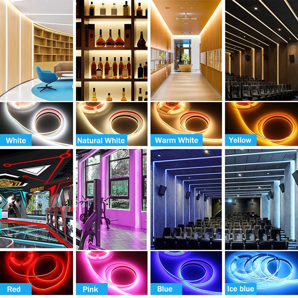 4-5mm Super Thin COB LED Strip Light DC12V 24V Flexible FOB LED Tape 480LEDs Rope Dimmable Linear Ribbon Room Decoration 5M